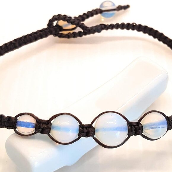 888 Opal Moonstone Anklet Bracelet Macrame Braided woven wax cord adjustable Ank - Picture 2 of 9